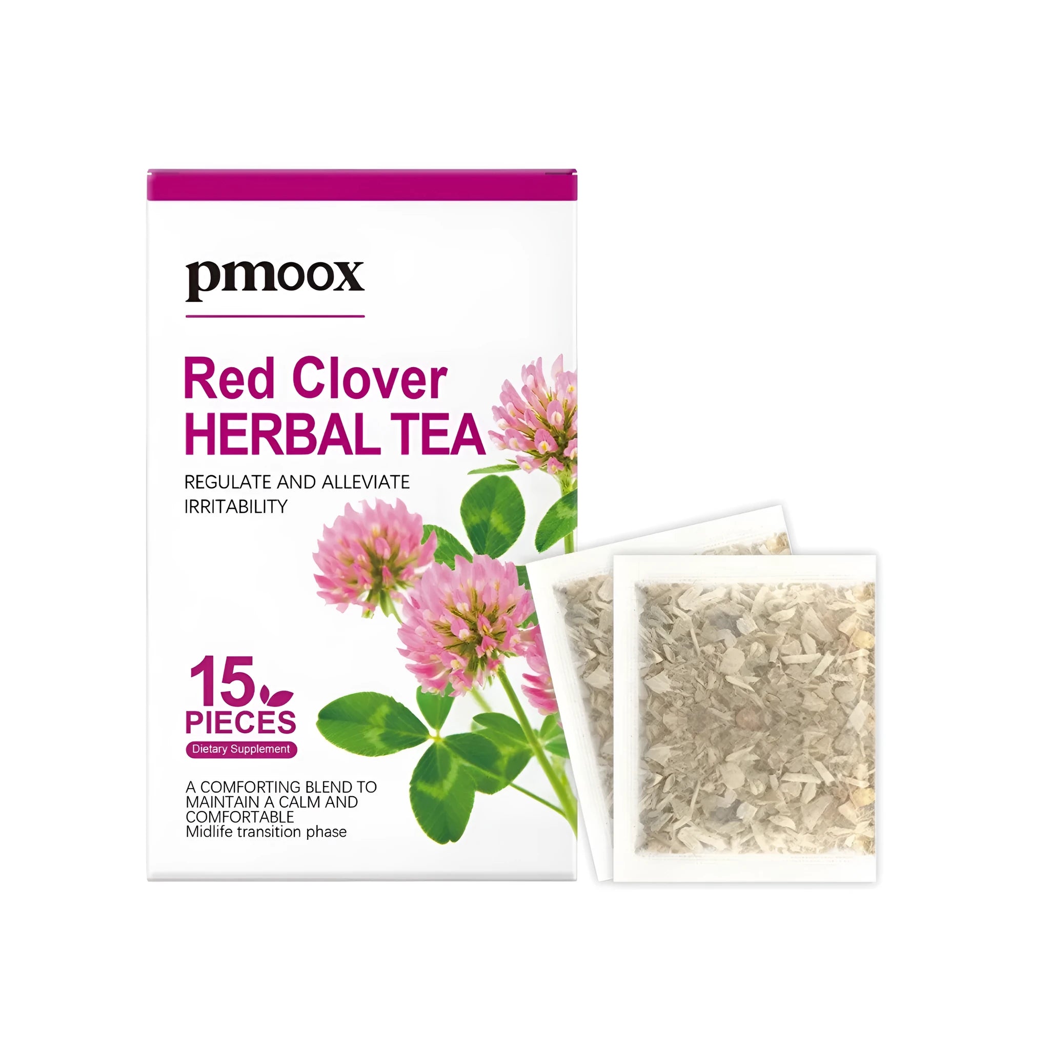 Pack of 15 red clover herbal tea sachets for natural infusion