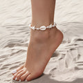 Women's adjustable waterproof wax anklet with starfish shell charm and pearl beads in white