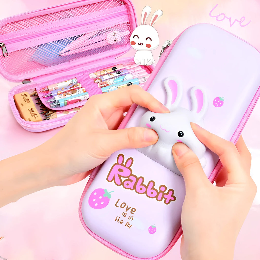 3D decompression pencil case in hard EVA material, square shape, cartoon dinosaur pattern, large capacity storage