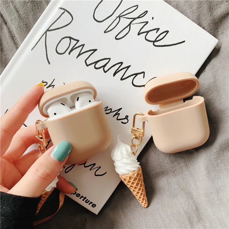 Cylinder ice cream design AirPods 2 silicone case with transparent finish showing device colour