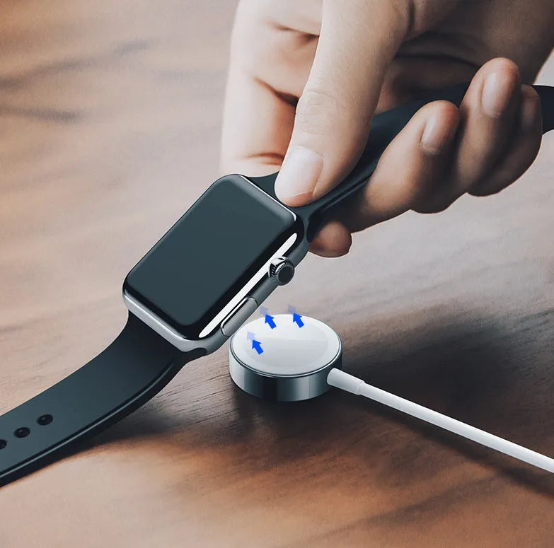 White ABS and stainless steel Apple Watch wireless charger with 1m cable and USB port