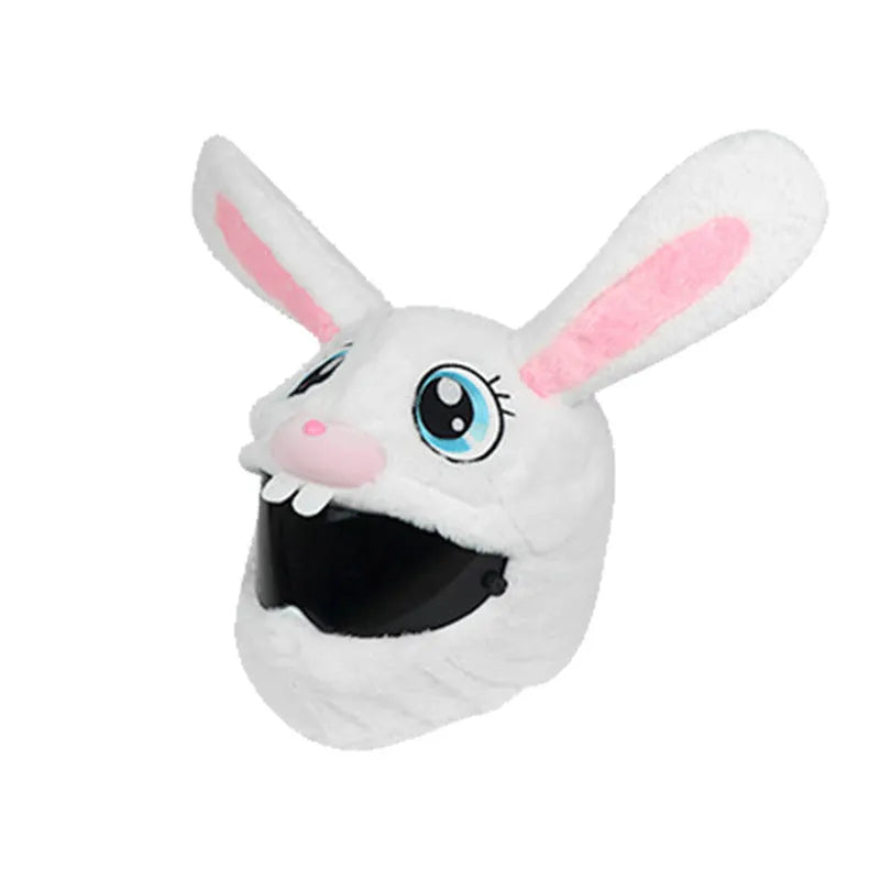 White long-eared rabbit head helmet cover for electric motorcycle with plush pp cotton material