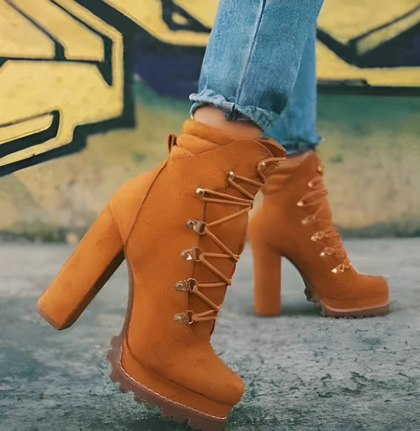 Women's suede ankle boots with thick high heel, round toe, and Roman boot styling in multiple colours