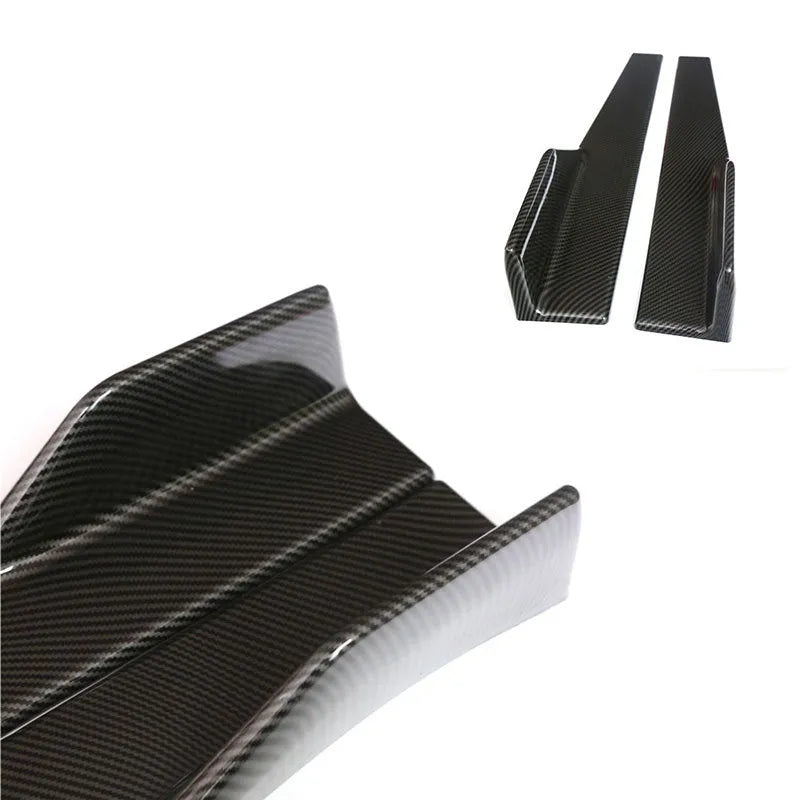 Black PU car side skirt with 3D carbon fiber pattern pair for universal fit