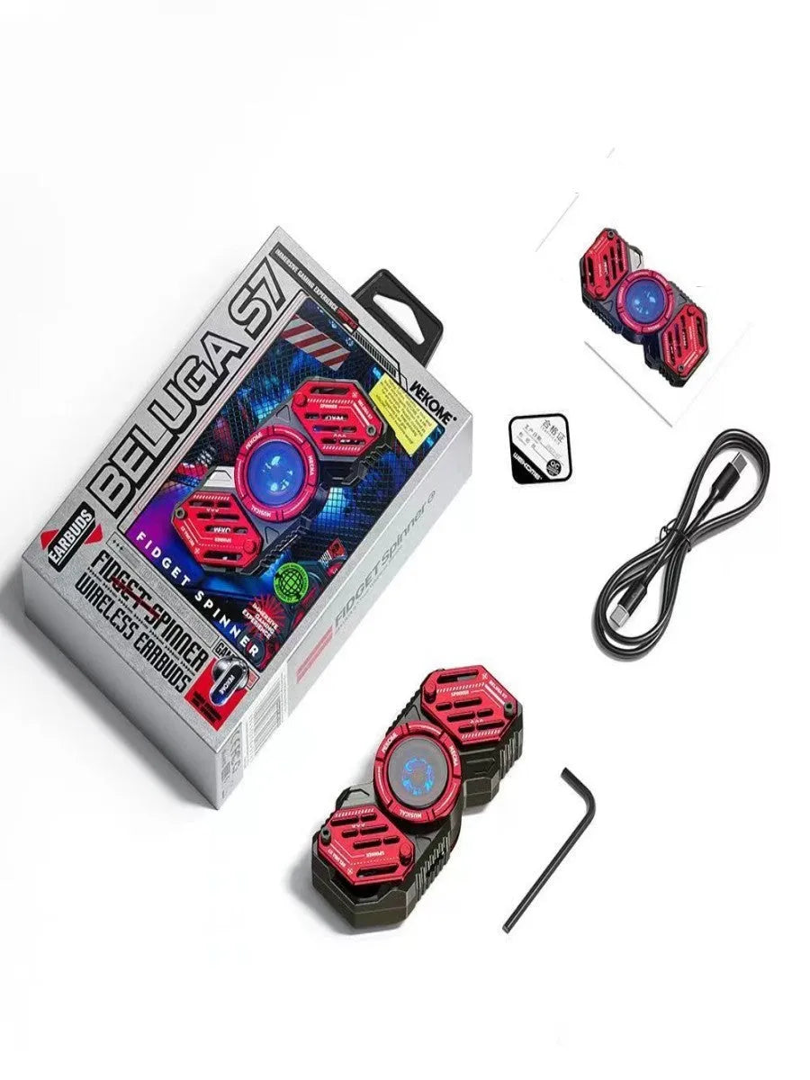 Red zinc alloy Bluetooth earphones S7 model with metal gyro headset and semi-in-ear design