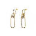 Sterling silver geometric hoop earrings with ring and line design elements