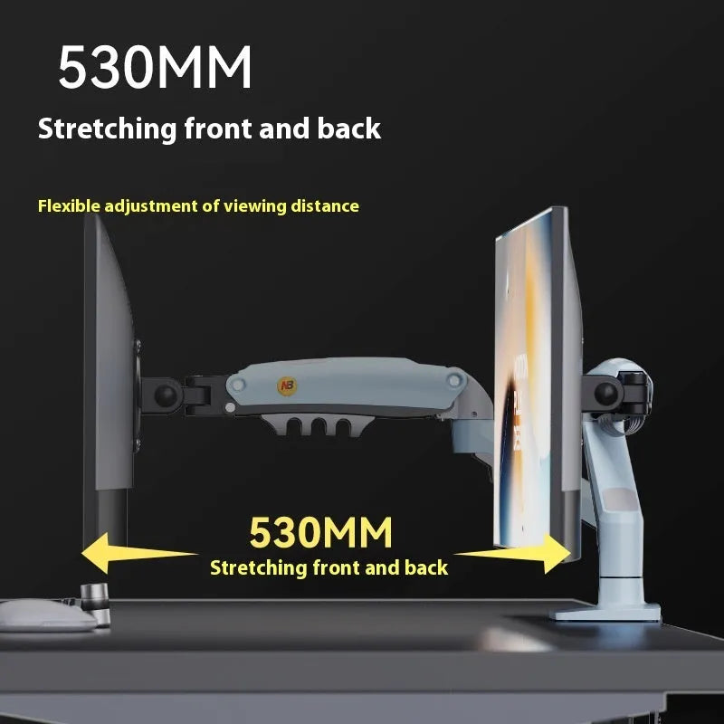 F80-XV grey computer monitor bracket robotic arm on desk with aluminium alloy construction