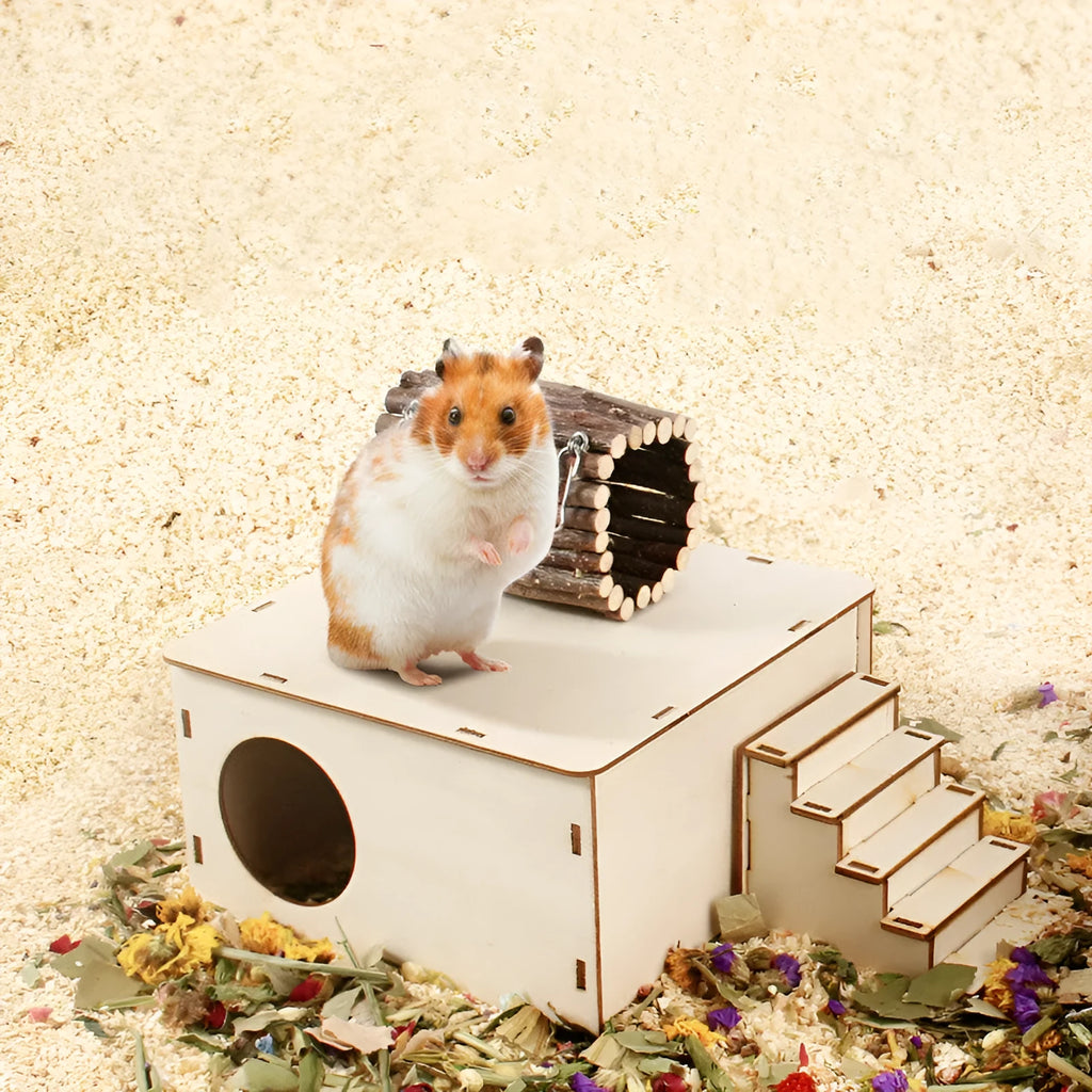 Hamster natural wooden fence landscaping platform swing toy with climbing surface, 12 style options