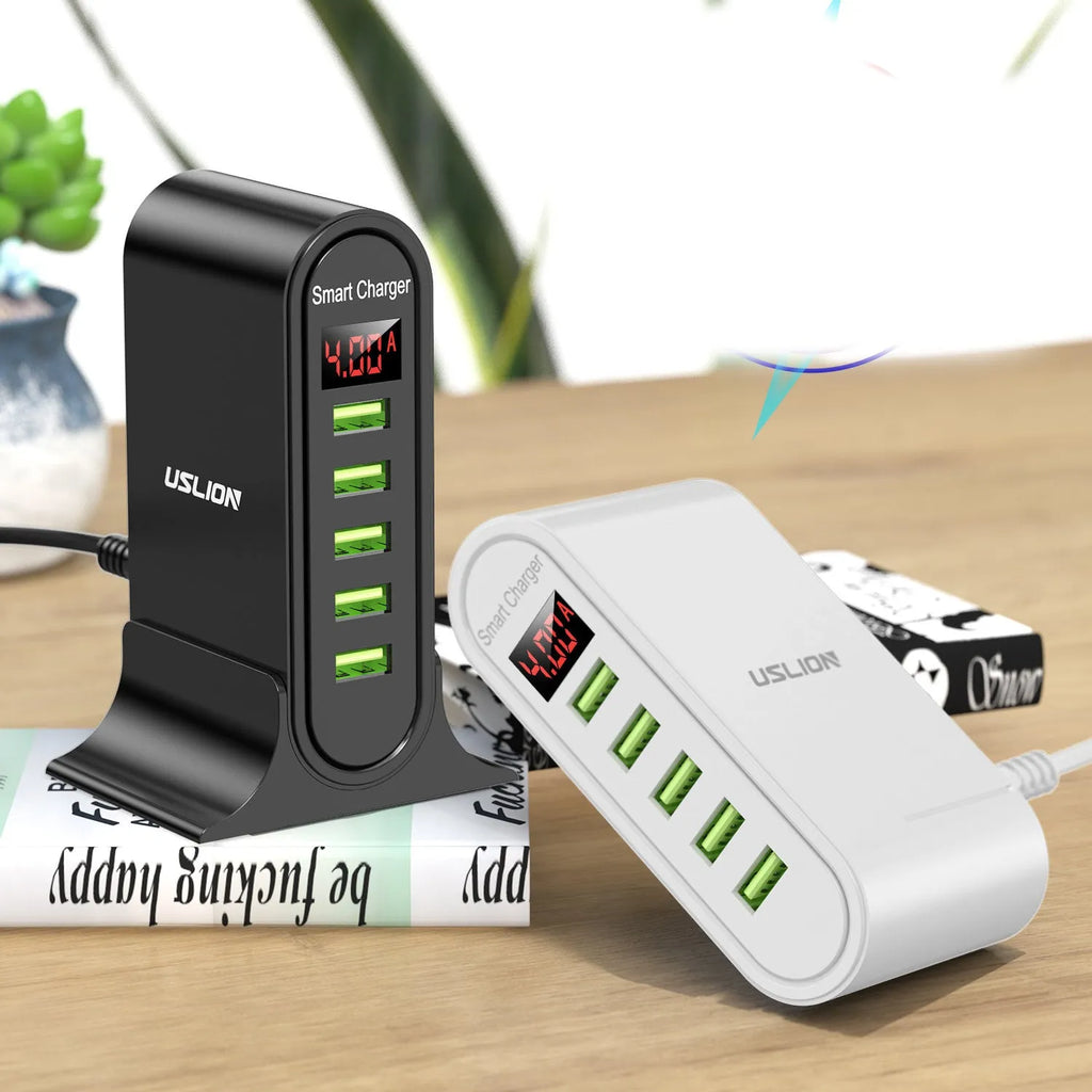 Black Smart LED Digital Display USB wall charger showing voltage readout