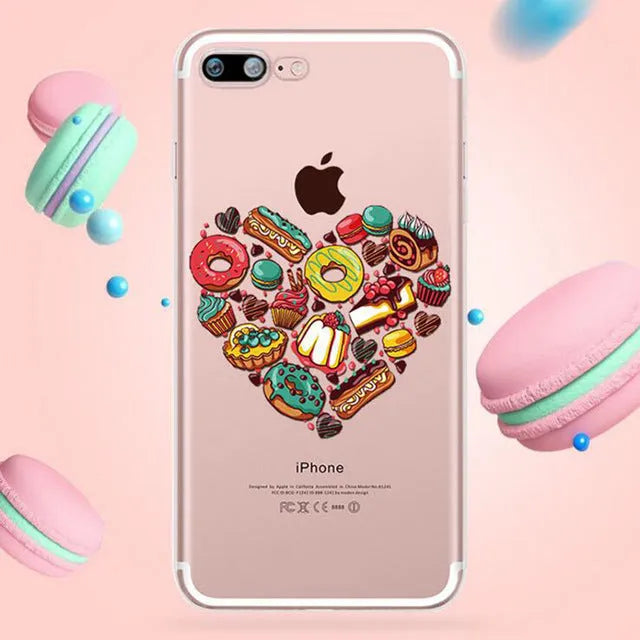 Transparent silicone phone case with ice cream pattern for iPhone models