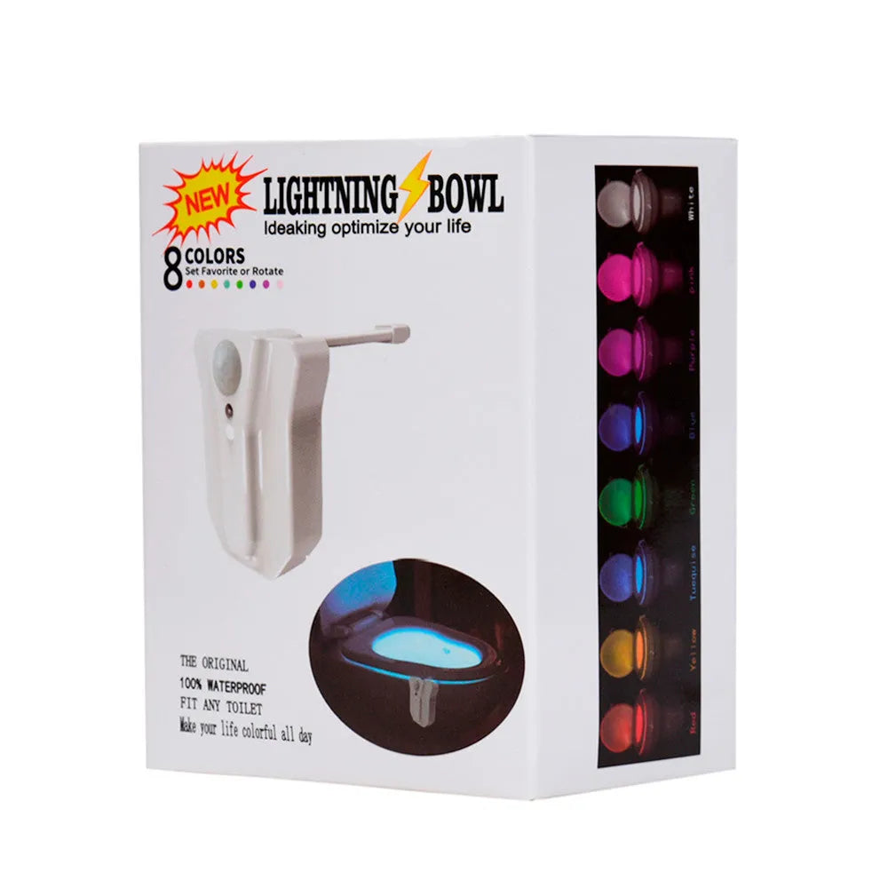 8-colour motion sensor toilet light with flexible adhesive mount for easy installation on toilet surface