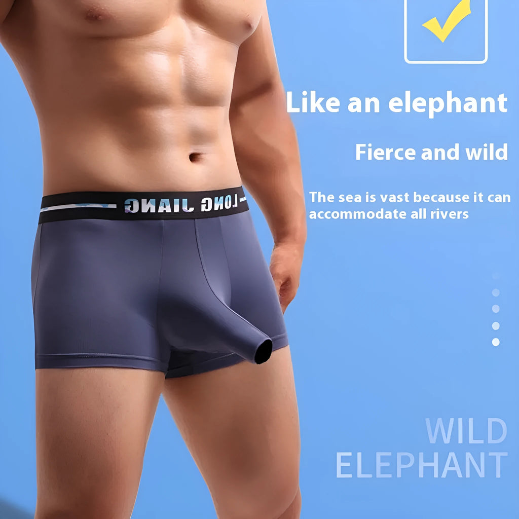 Men's ice silk trunk boxer shorts in solid colours on a white background