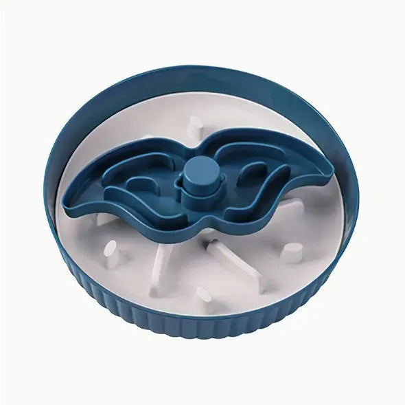 Pet slow feeder bowl with a rotating game board and textured silicone licking mat in various colours.