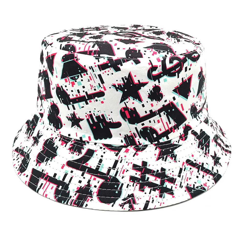 Musical note pattern printing polyester bucket hat with dome crown style for outdoor sun protection