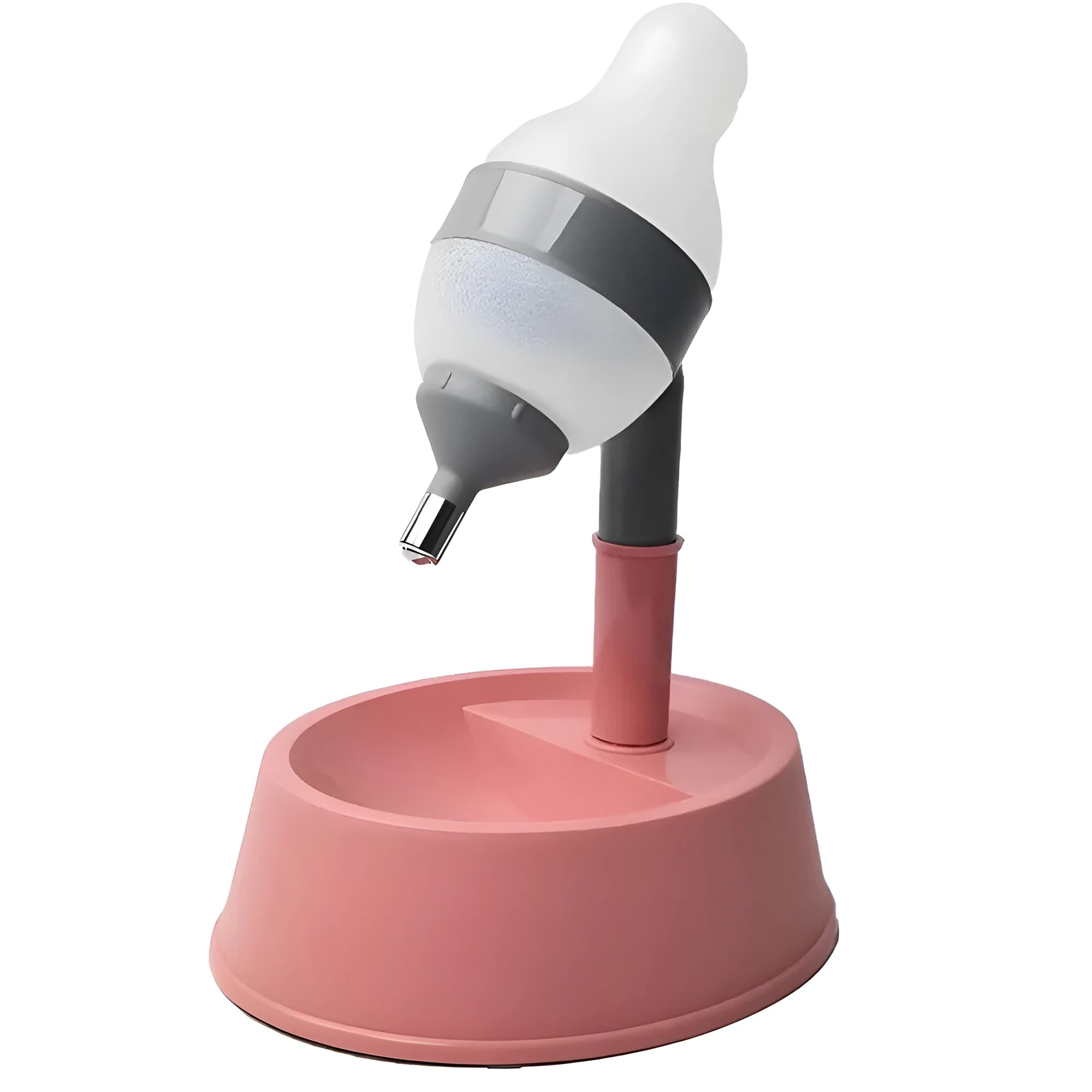 Grey adjustable standing pet water dispenser with detachable pole and ball-tip drinking nozzle