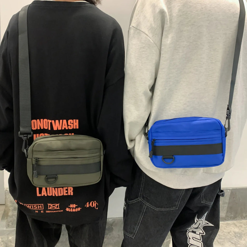 Men's nylon messenger bag in street style with crossbody design and sewing thread detailing