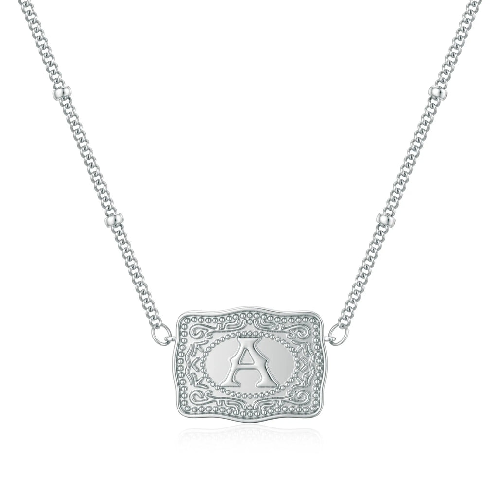 Copper initial letter necklace with electroplated finish in gold or white k gold colour options