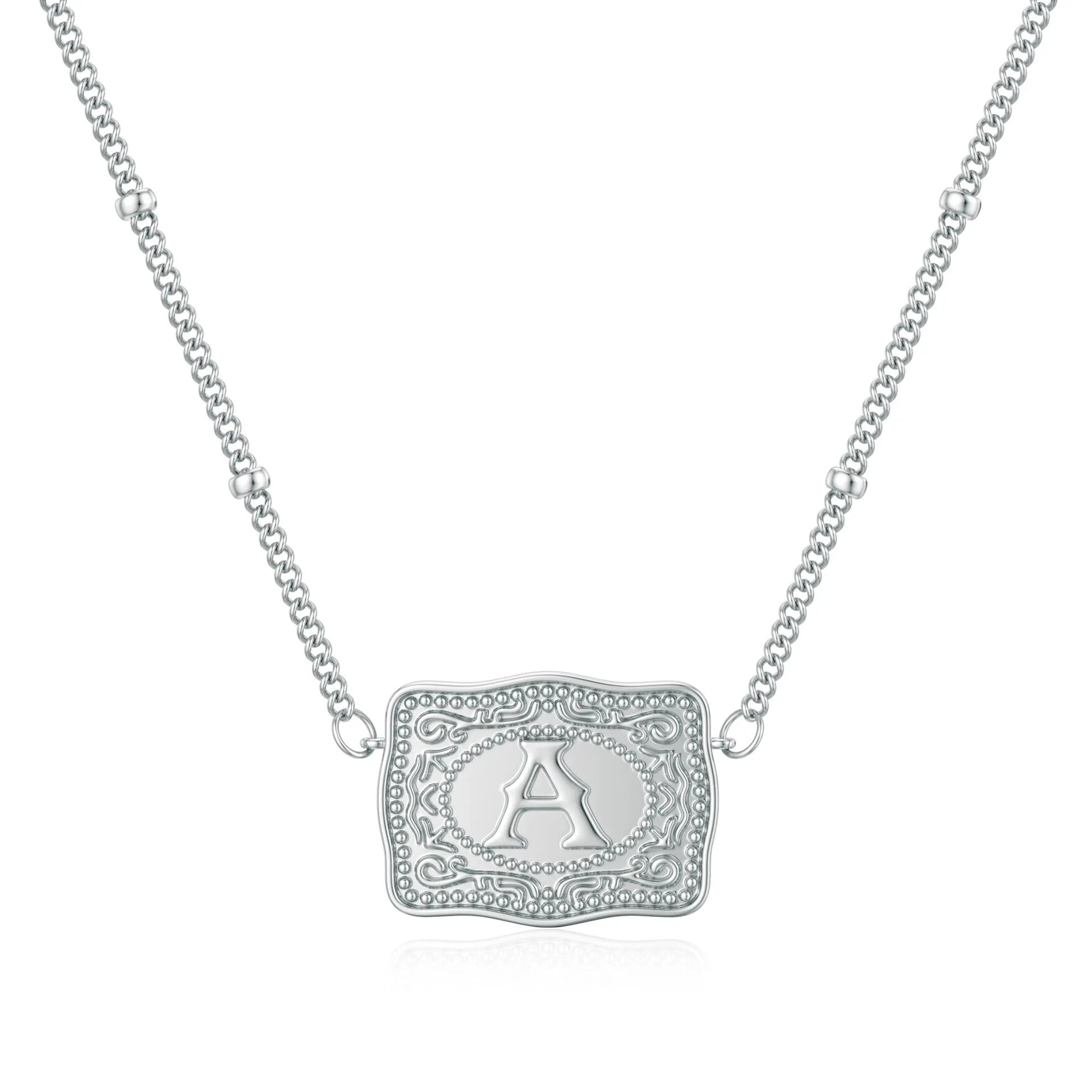 Copper initial letter necklace with electroplated finish in gold or white k gold colour options