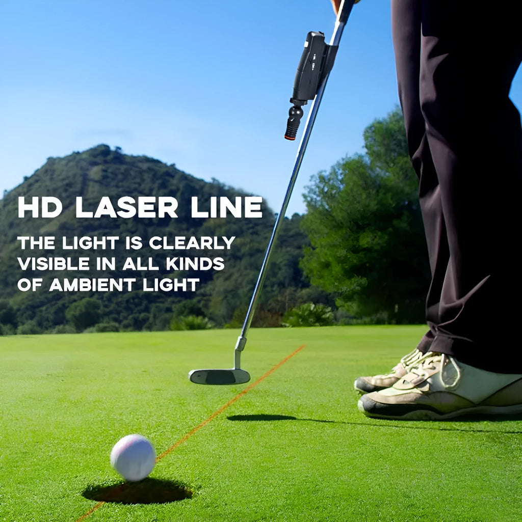 Black golf laser aiming instrument for putting alignment mounted on golf push rod
