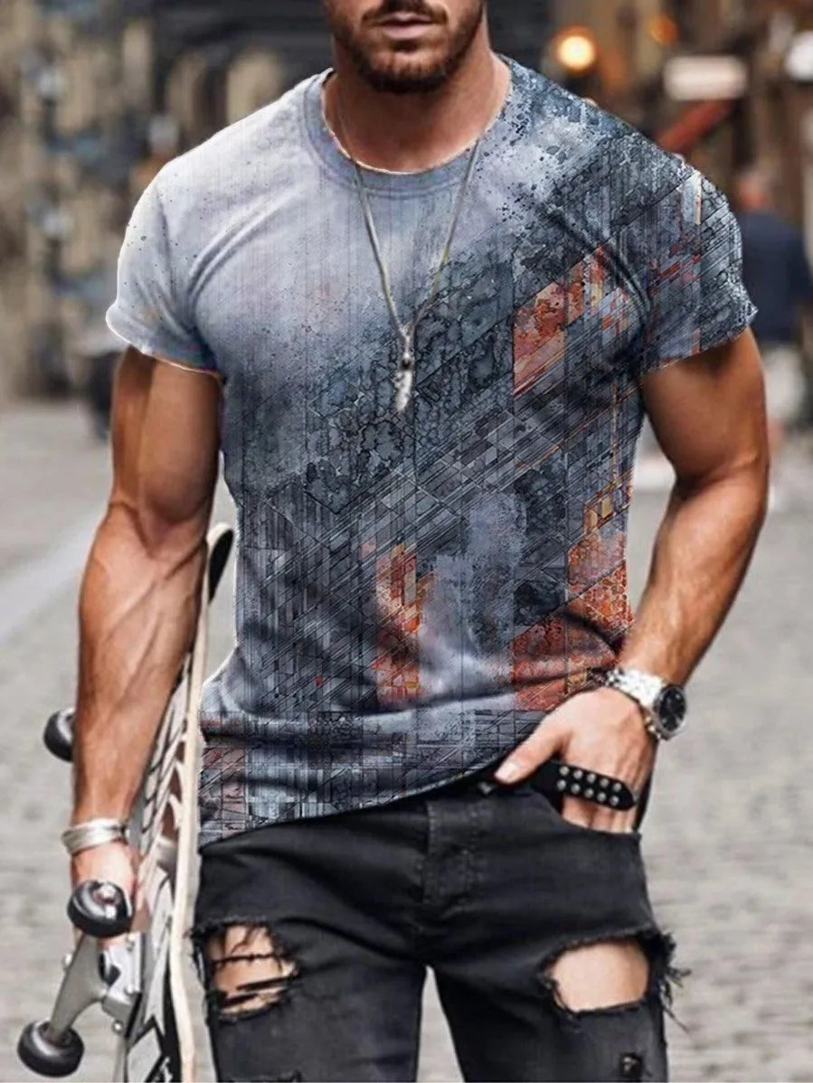 Men's camouflage print short-sleeved t-shirt in milk silk polyester, loose fit pullover style