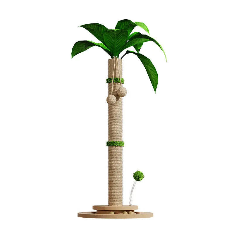 Vertical cat climbing frame with canna-coloured hemp rope scratching posts and density board platforms