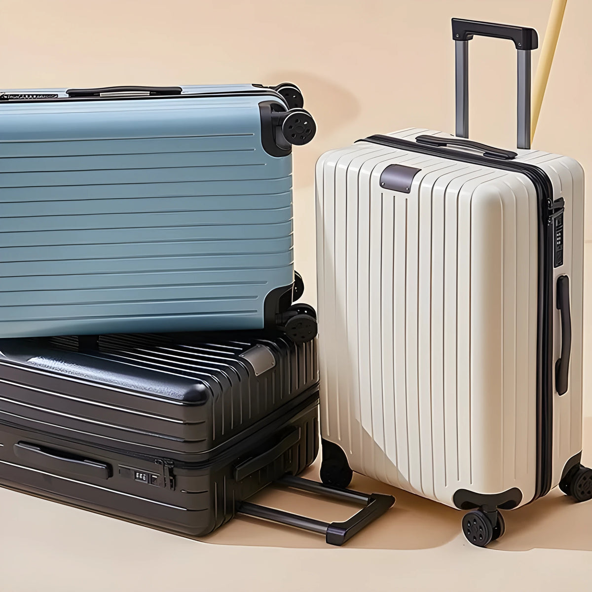 PC travel universal wheel suitcase in solid colour with dry wet separation feature