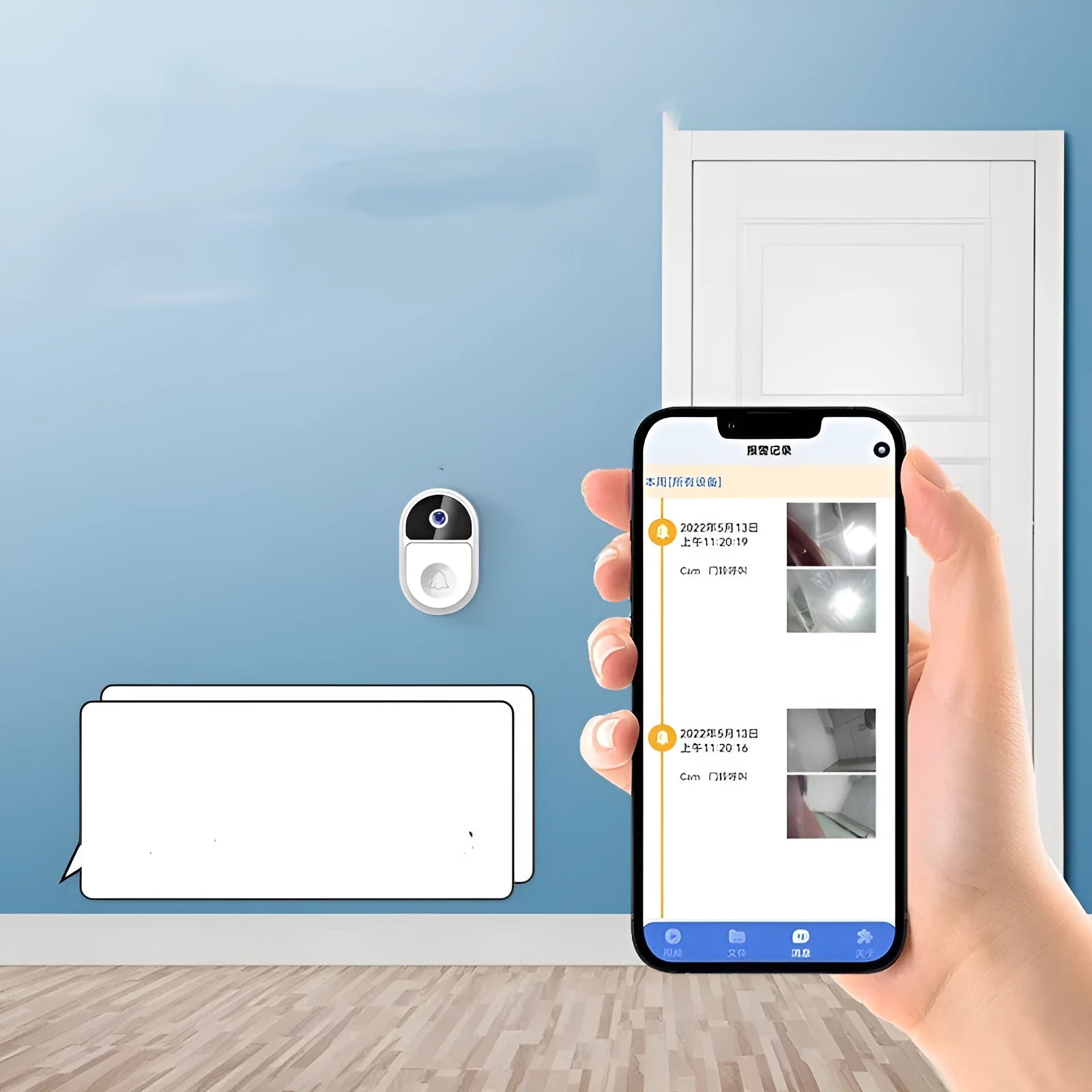 Doodle Smart Visual Doorbell V8 in black or white with two-way intercom and USB charging port.