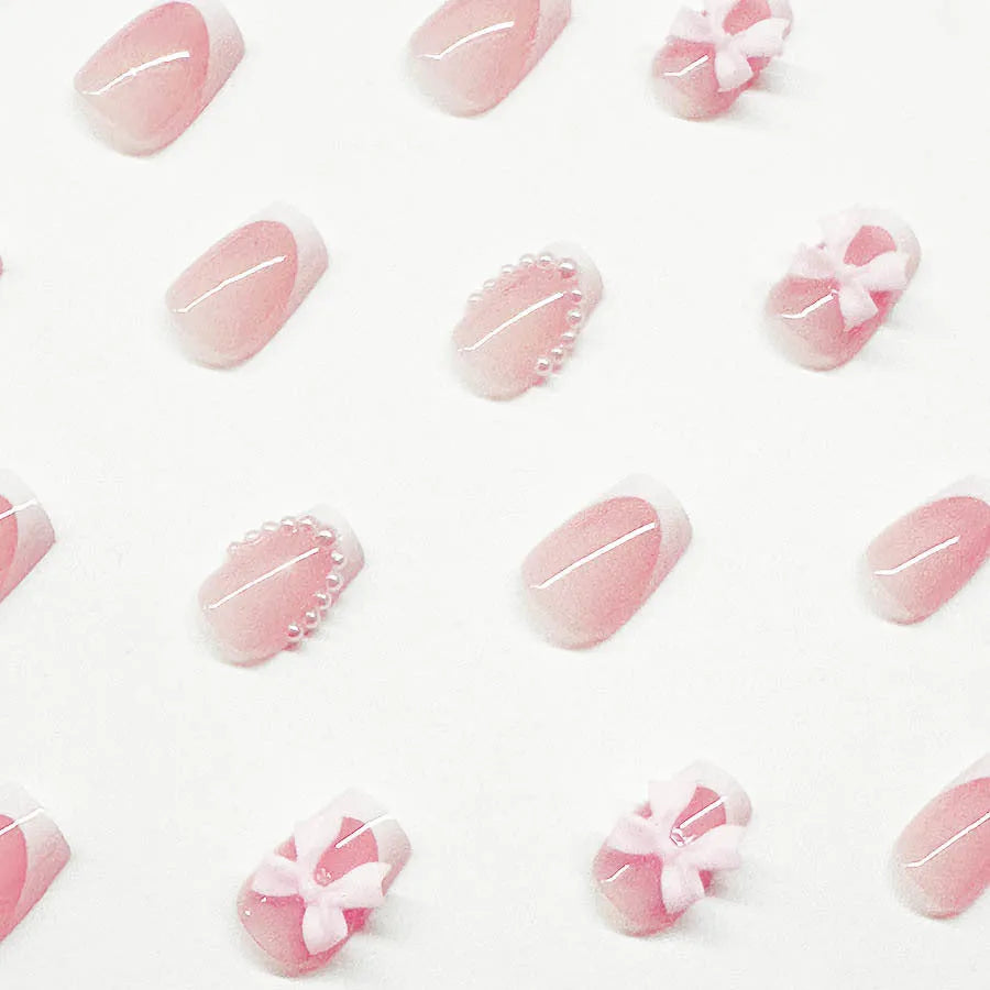 French manicure nail art stickers with bow and tulip patterns including S274 glue adhesive