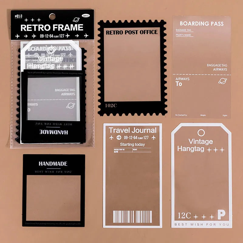15 sheets of retro-themed frame stickers for journals on transparent PET paper