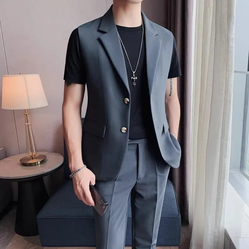 High Sense men's slim fit vest in black, white, and blue with polyester lining