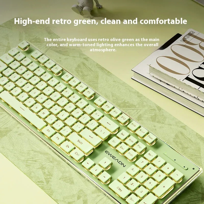 Prewalker V3 mechanical-feel keyboard and mouse set in retro green colour with wired and wireless connectivity options