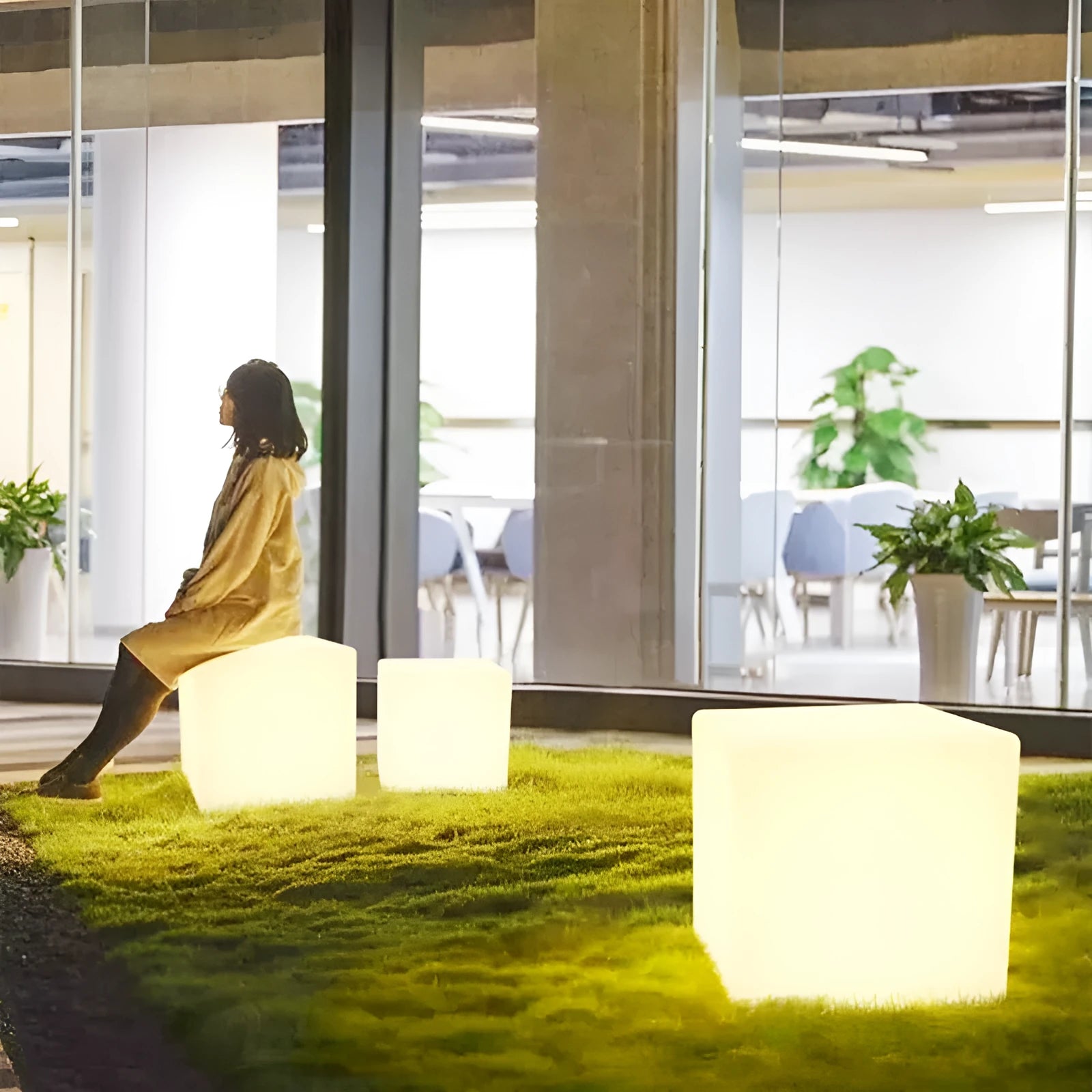 Square LED cube light stool in modern design with waterproof construction