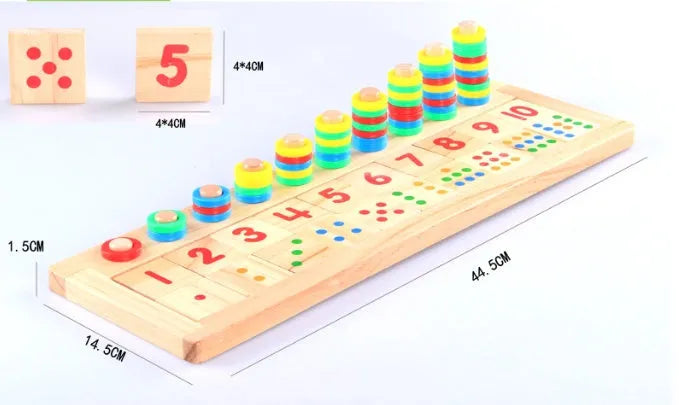 Montessori teaching log board made of rubber wood with a plastic ring, packed size 43 x 14 x 4.5 cm