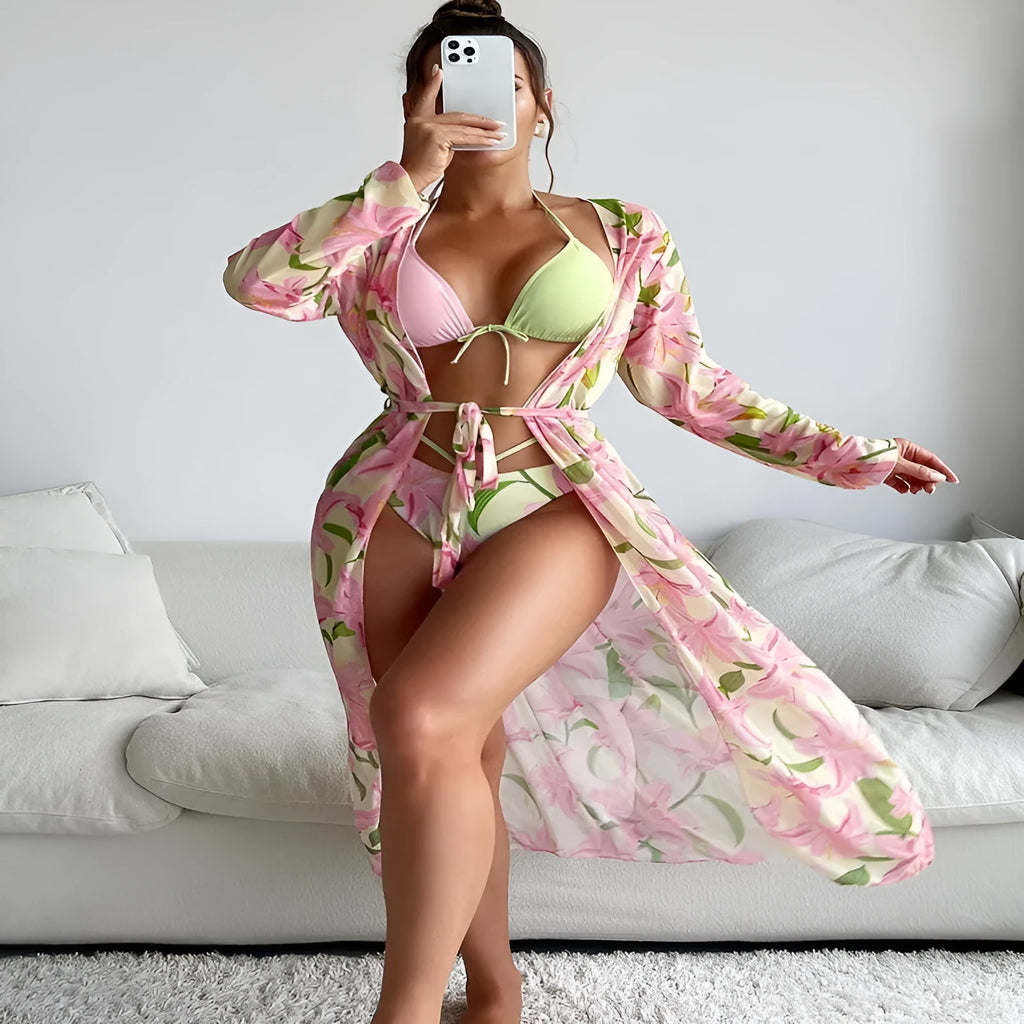 Women's printed bikini swimsuit with quick-drying polyester fabric