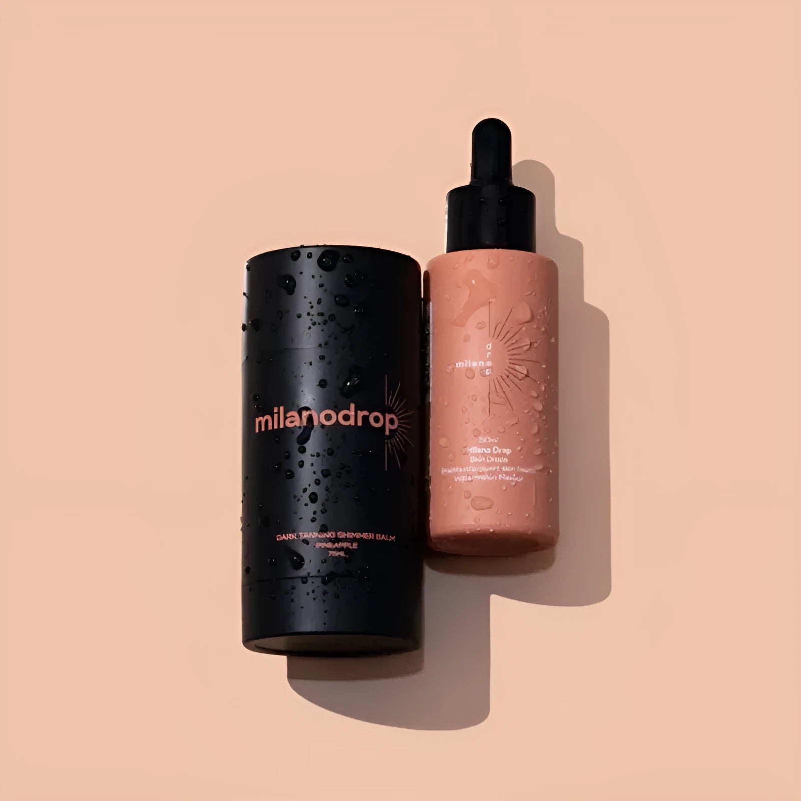 Matte Sun Tanning Black Liquid set showing 50ml tanning drops and 75ml tanning flash cream