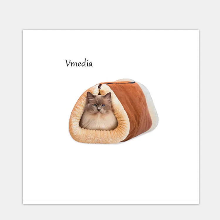 Cat tunnel sleeping bag in suede and plush fabric with crinkle sound feature, 90x75cm