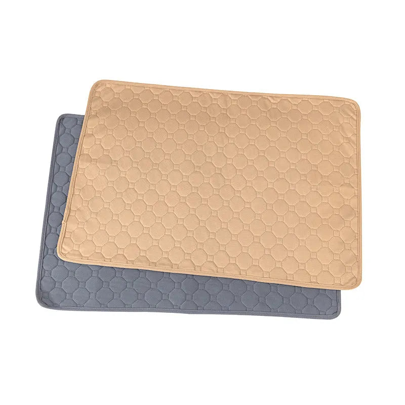 Pet Parents washable dog pee pads in grey and khaki colours, measuring 18x24 inches.