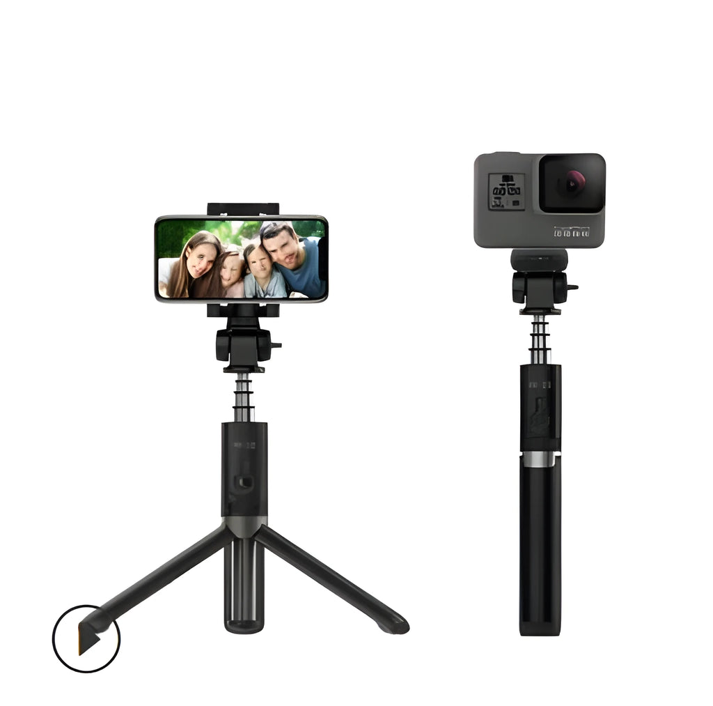 Aluminium alloy Bluetooth selfie stick with tripod legs and remote control for smartphones