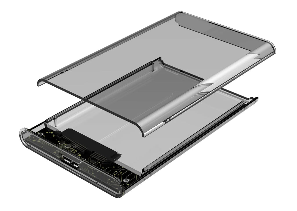 Transparent PC hard disk box for 2.5-inch SATA drive up to 4TB USB 3.1 grey
