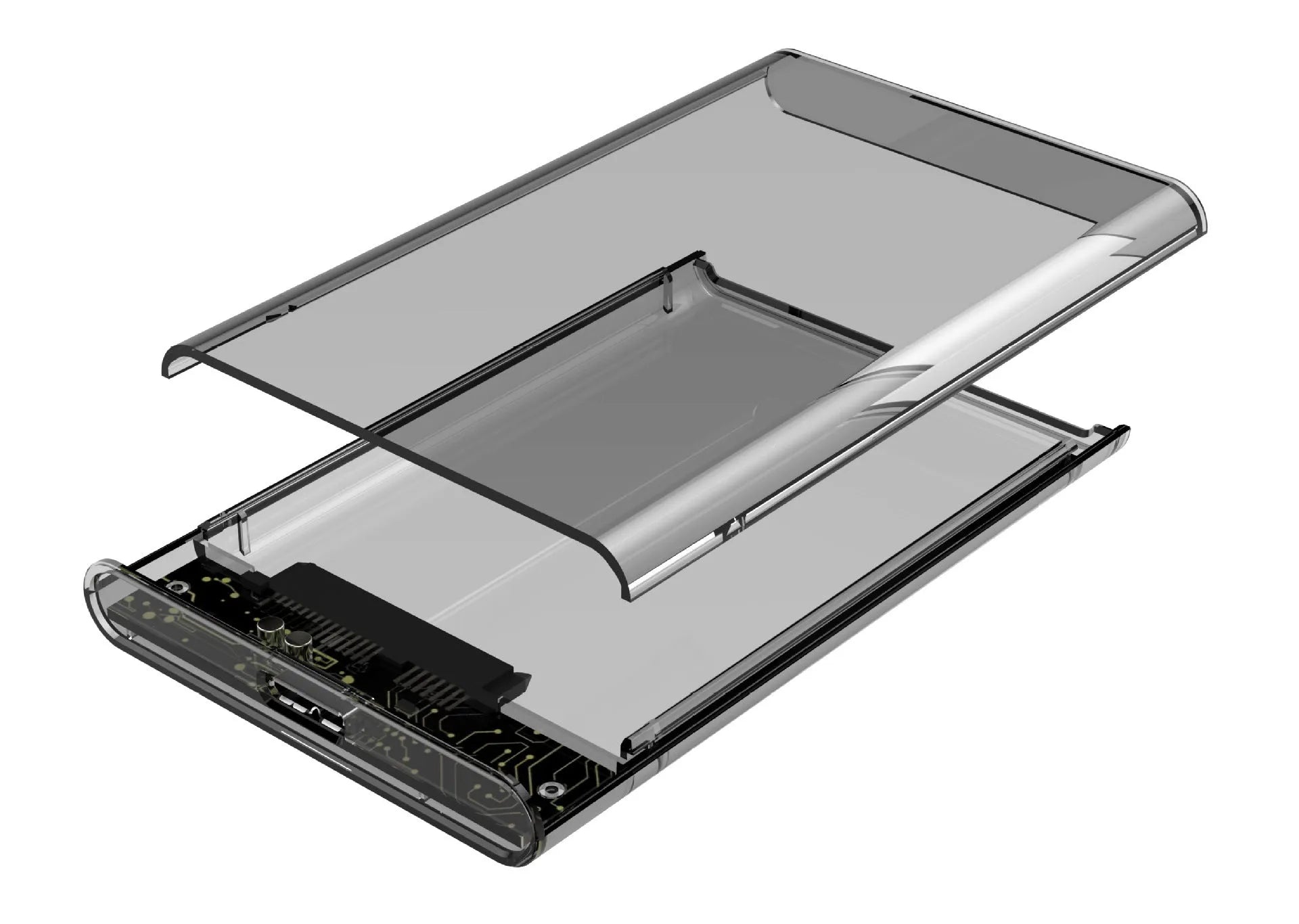 Transparent PC hard disk box for 2.5-inch SATA drive up to 4TB USB 3.1 grey