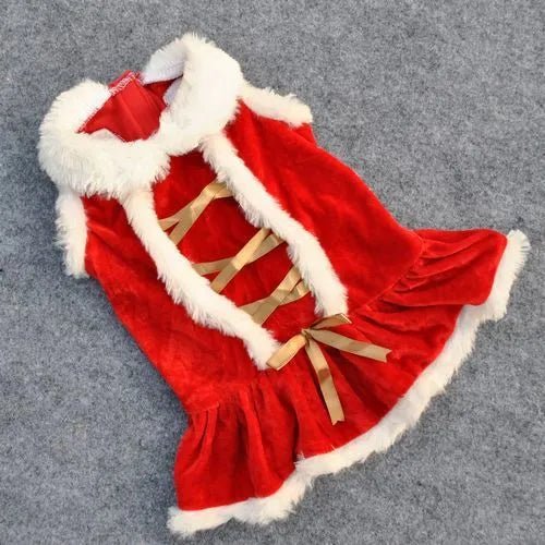 Red velvet pet skirt for female dogs and cats, sizes XS to L, casual style