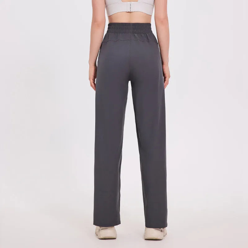 Straight Loose Sports Women's Wide-leg Pants Fitness Trousers Mid Waist Polyester Moisture Wicking Casual Trousers Black Bordeaux Red Dark Gray S M L XL Female