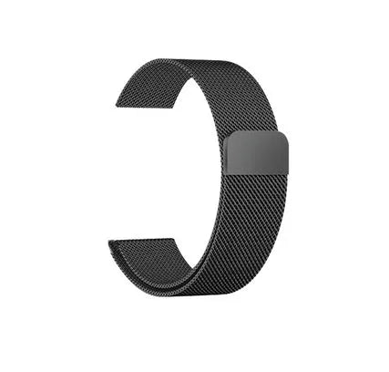Stainless steel watch strap in silver finish showing 38mm case fit and adjustable buckle