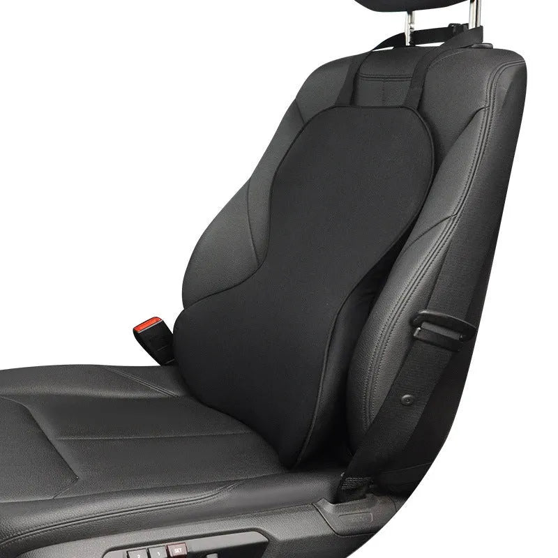 Universal memory cotton car lumbar support cushion in solid colour on a car seat.