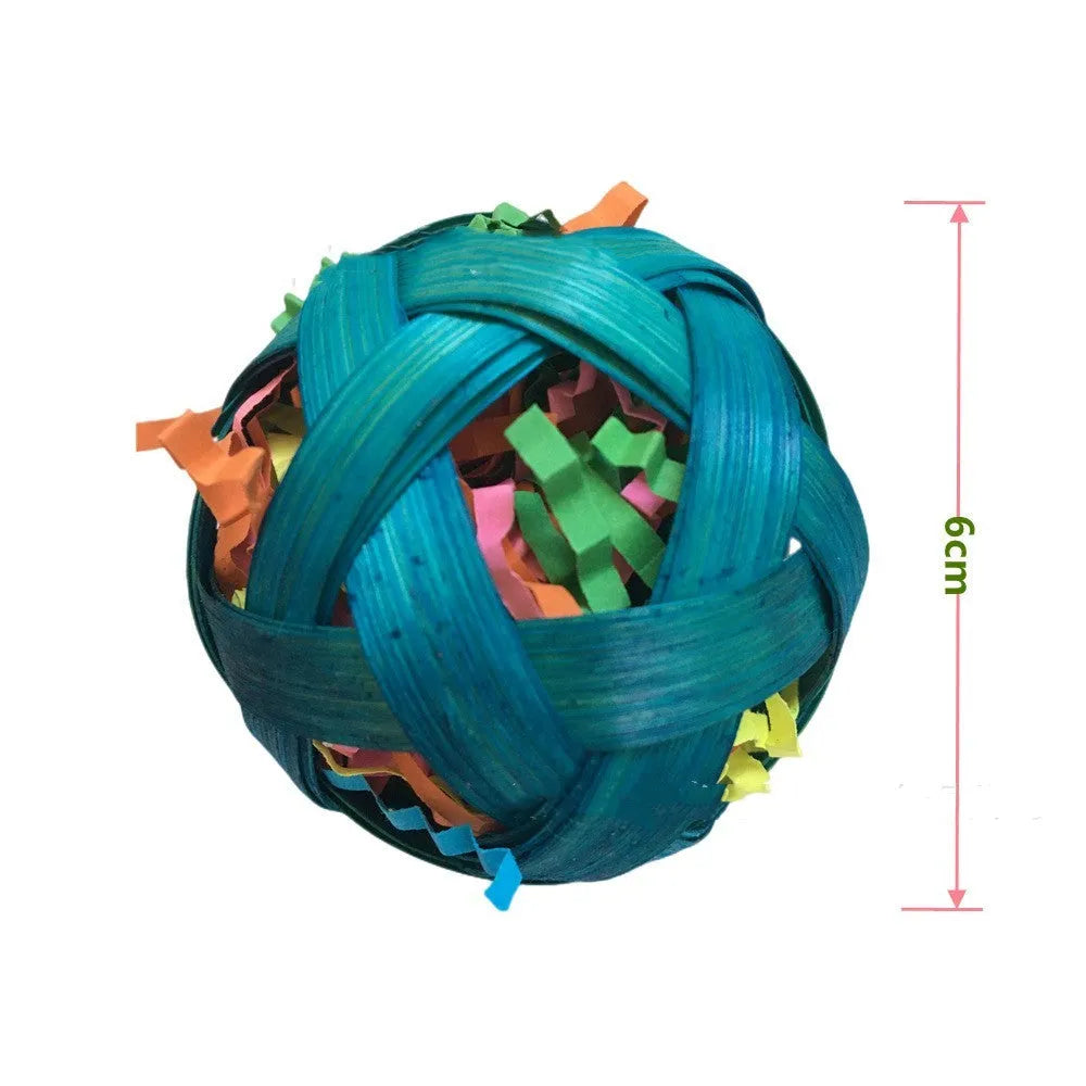 Three natural bamboo woven foraging toy balls 6cm diameter for small pets and birds
