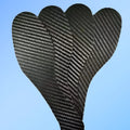 Black 3K full palm carbon fibre running insoles for shock absorption shown in three thickness options