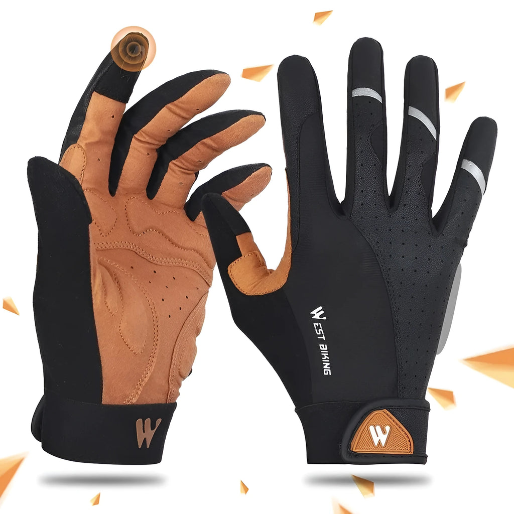 Motorcycle bike gloves black yellow full-finger design sizes S M L XL for street riding