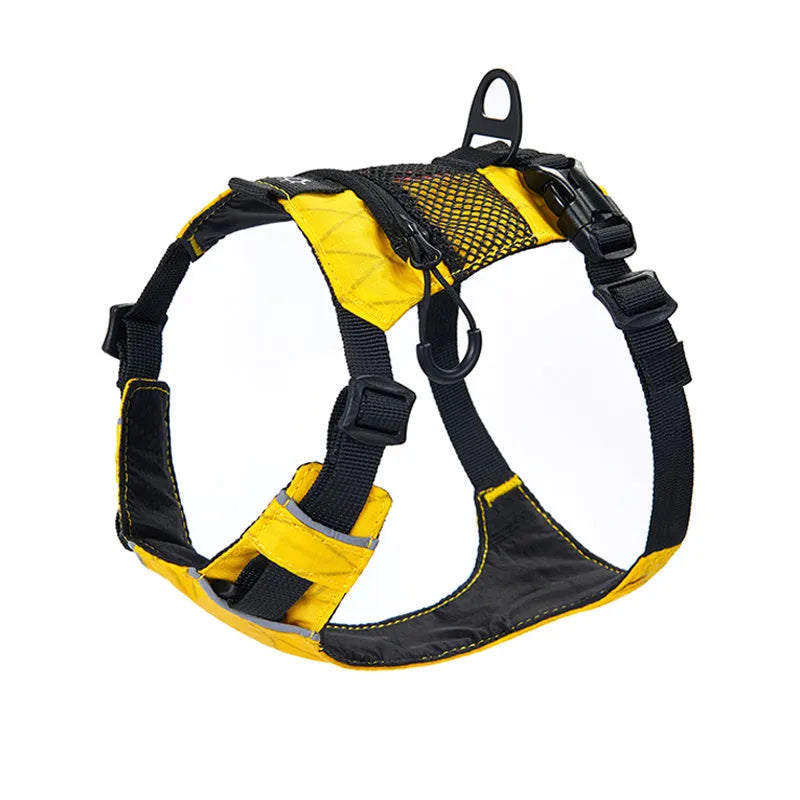 Waterproof reflective nylon dog harness in black, adjustable size, chest strap design