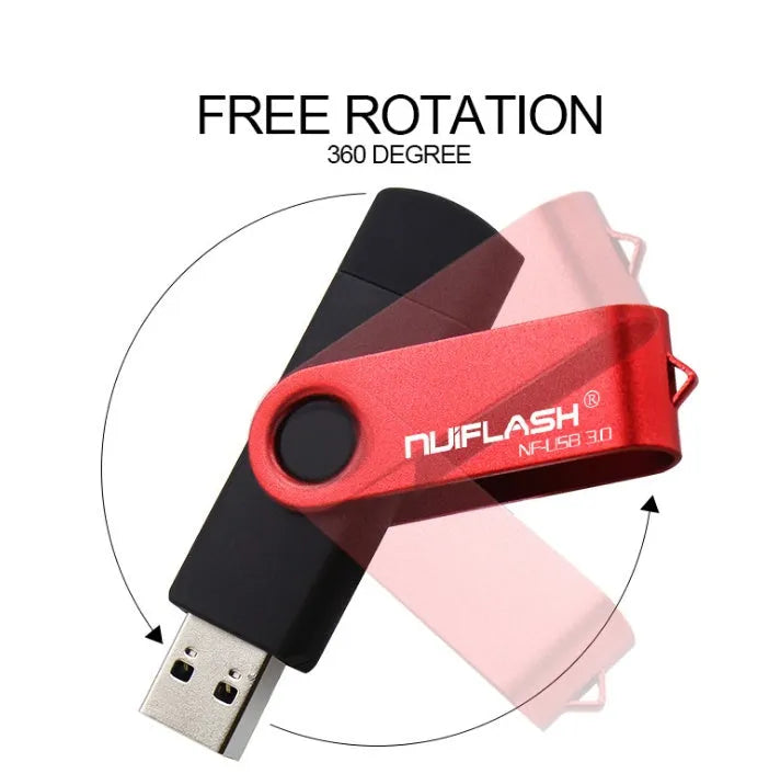 OTG USB 3.0 flash drive 64GB in black rotating design for smartphones and computers