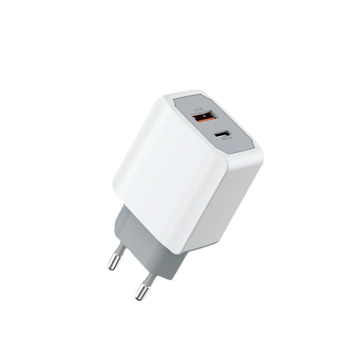 White European standard fast charge phone charger set with USB charging head and cable